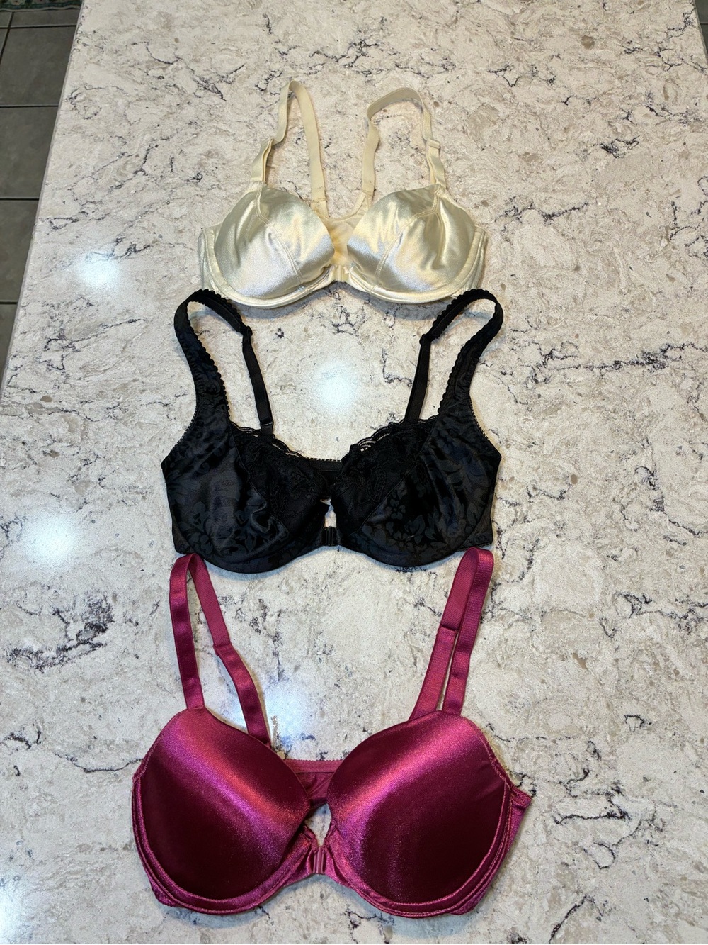 Victoria's Secret Satin Push-Up Bras - Cream, Black, Wine 32C